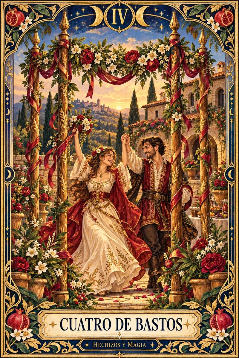 Cuatro de Bastos, carta del tarot · Hechizos y Magia, Yenny Astrid Londoño