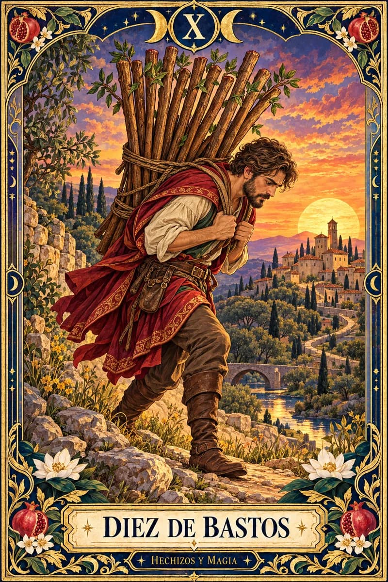 Diez de Bastos, carta del tarot · Hechizos y Magia, Yenny Astrid Londoño