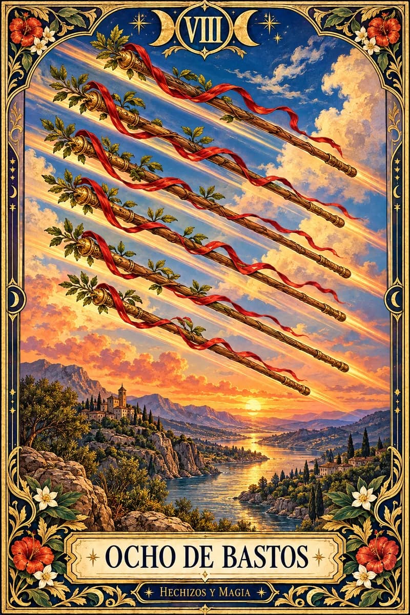 Ocho de Bastos, carta del tarot · Hechizos y Magia, Yenny Astrid Londoño