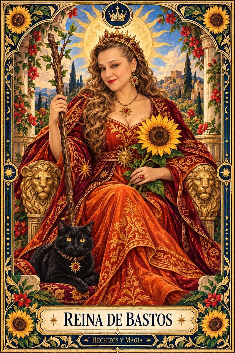 Reina de Bastos, carta del tarot · Hechizos y Magia, Yenny Astrid Londoño