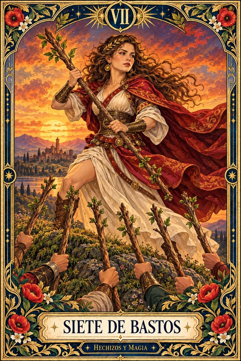 Siete de Bastos, carta del tarot · Hechizos y Magia, Yenny Astrid Londoño