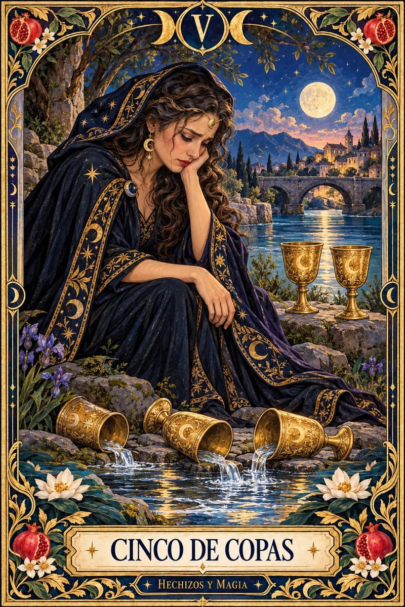 Cinco de Copas, carta del tarot · Hechizos y Magia, Yenny Astrid Londoño