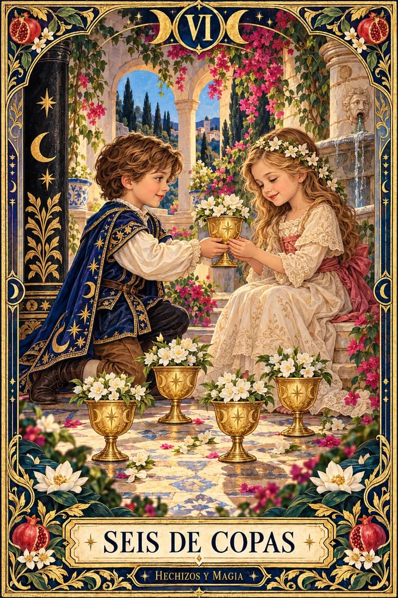 Seis de Copas, carta del tarot · Hechizos y Magia, Yenny Astrid Londoño