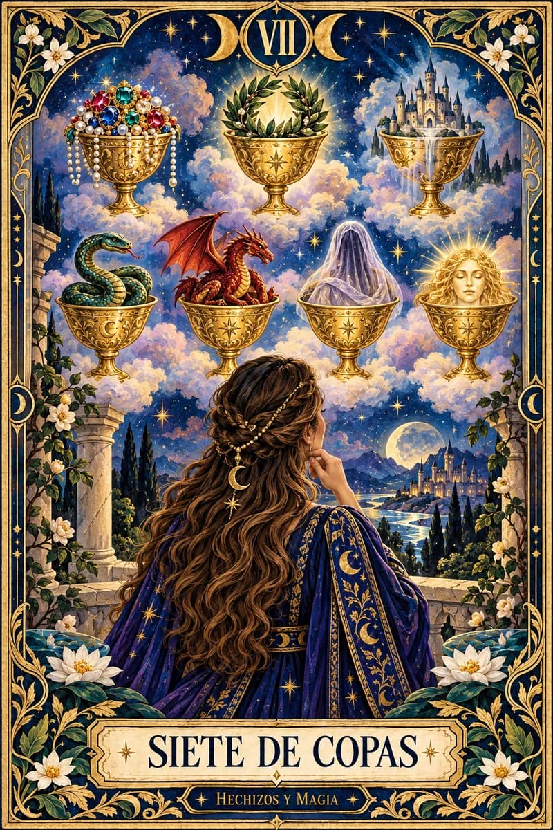 Siete de Copas, carta del tarot · Hechizos y Magia, Yenny Astrid Londoño