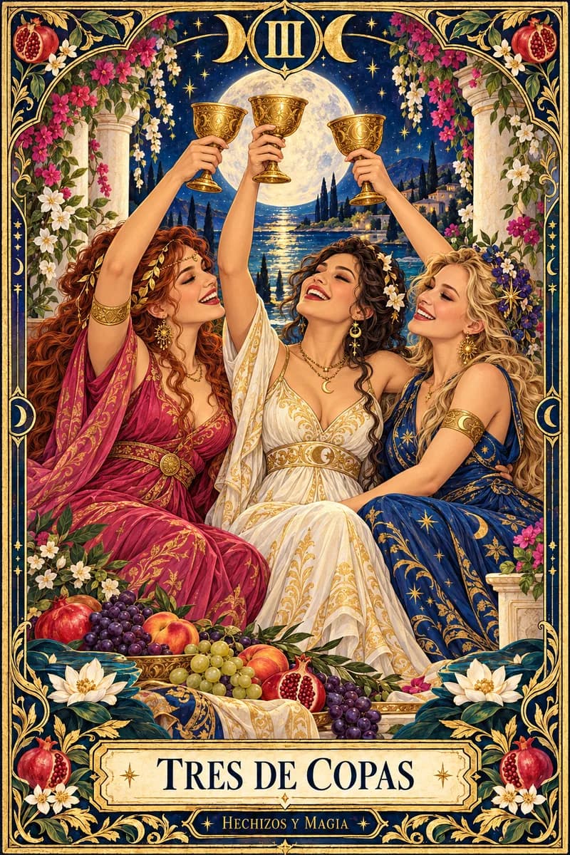 Tres de Copas, carta del tarot · Hechizos y Magia, Yenny Astrid Londoño