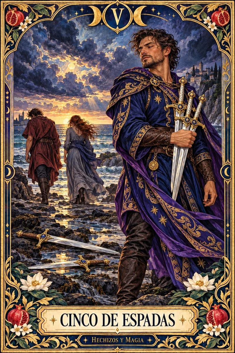 Cinco de Espadas, carta del tarot · Hechizos y Magia, Yenny Astrid Londoño