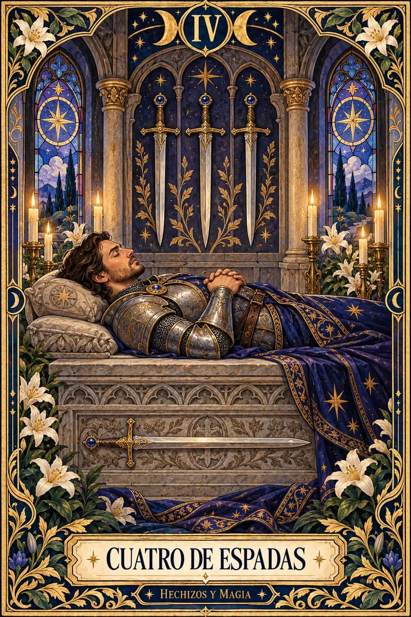 Cuatro de Espadas, carta del tarot · Hechizos y Magia, Yenny Astrid Londoño