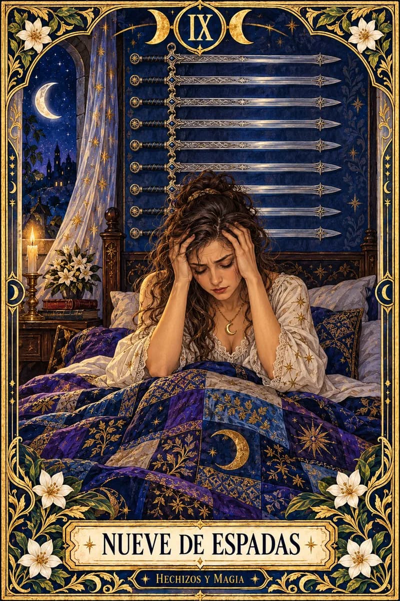Nueve de Espadas, carta del tarot · Hechizos y Magia, Yenny Astrid Londoño