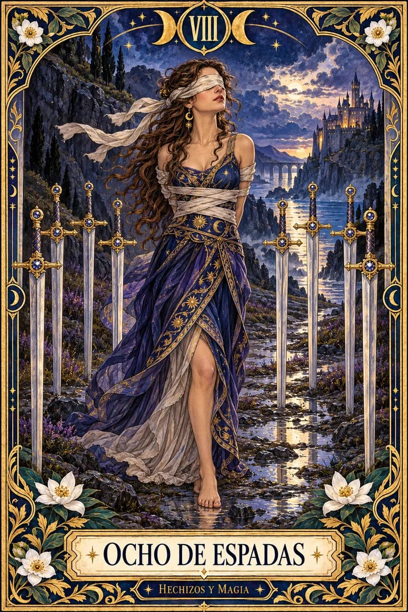 Ocho de Espadas, carta del tarot · Hechizos y Magia, Yenny Astrid Londoño