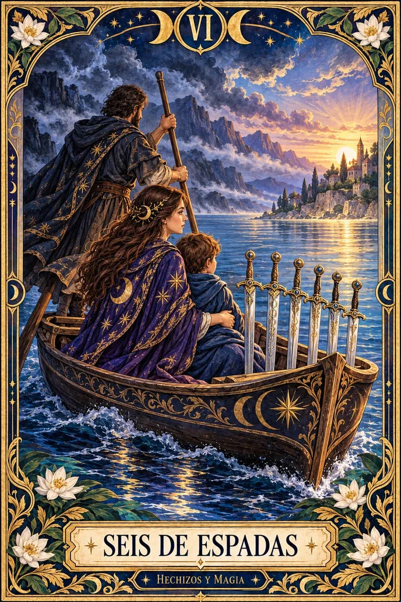 Seis de Espadas, carta del tarot · Hechizos y Magia, Yenny Astrid Londoño
