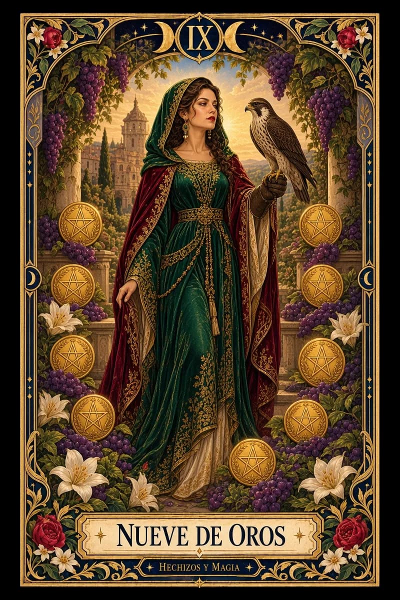 Nueve de Oros, carta del tarot · Hechizos y Magia, Yenny Astrid Londoño