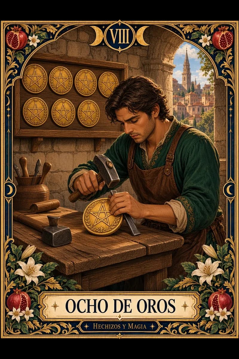 Ocho de Oros, carta del tarot · Hechizos y Magia, Yenny Astrid Londoño