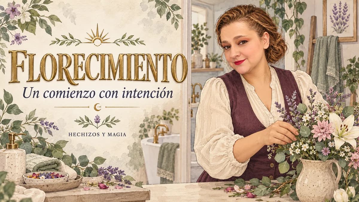 Portada de «Baños de florecimiento para Año Nuevo: flores, intención y cuidado» · Hechizos y Magia, Yenny Astrid Londoño