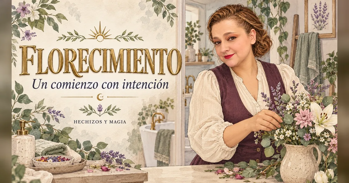 Portada de «Baños de florecimiento para Año Nuevo: flores, intención y cuidado» · Hechizos y Magia, Yenny Astrid Londoño