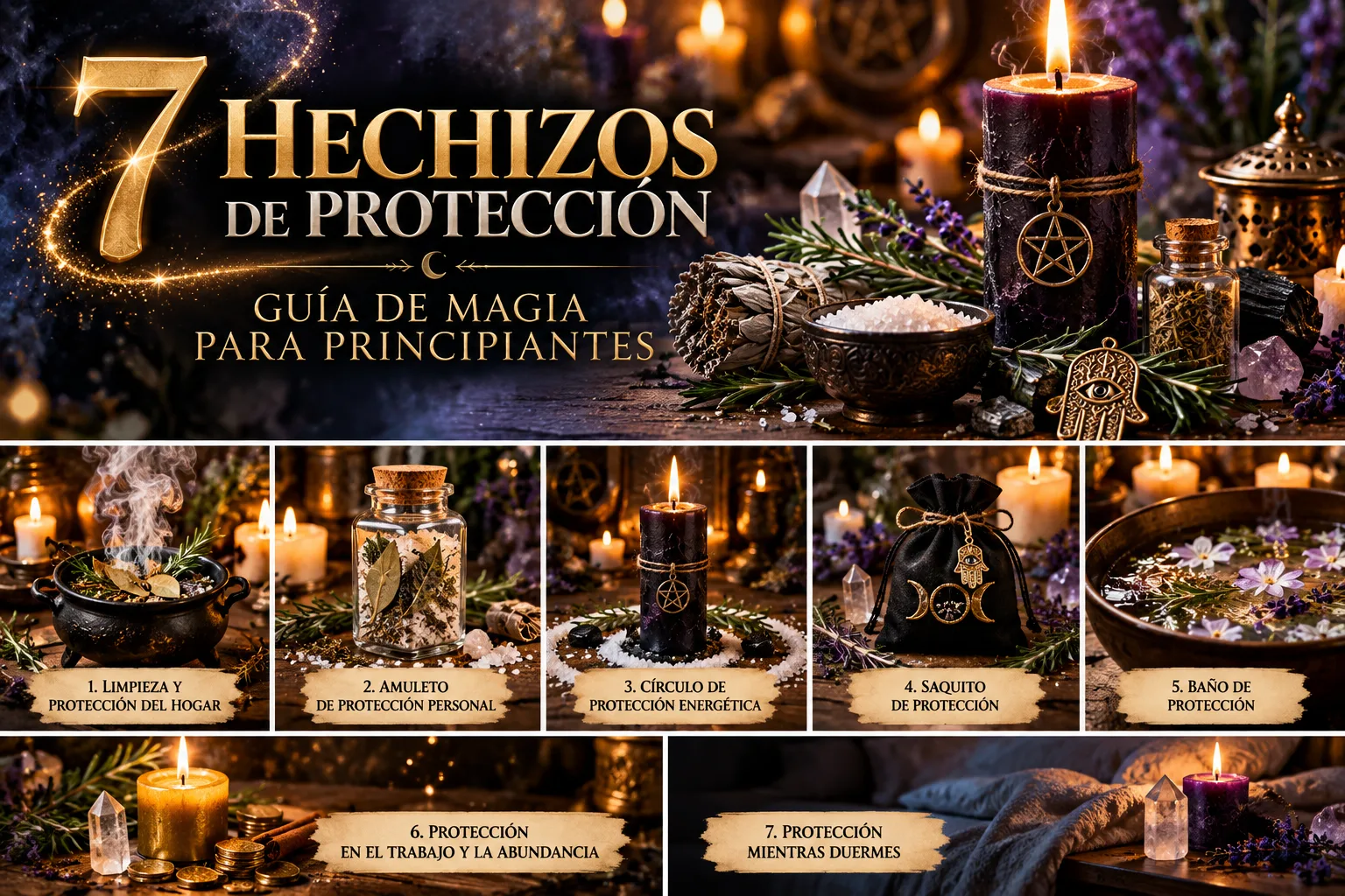 Los 7 hechizos de protección: limpieza del hogar, amuleto personal, círculo de protección, saquito, baño, protección en el trabajo y protección mientras duermes · Hechizos y Magia, Yenny Astrid Londoño