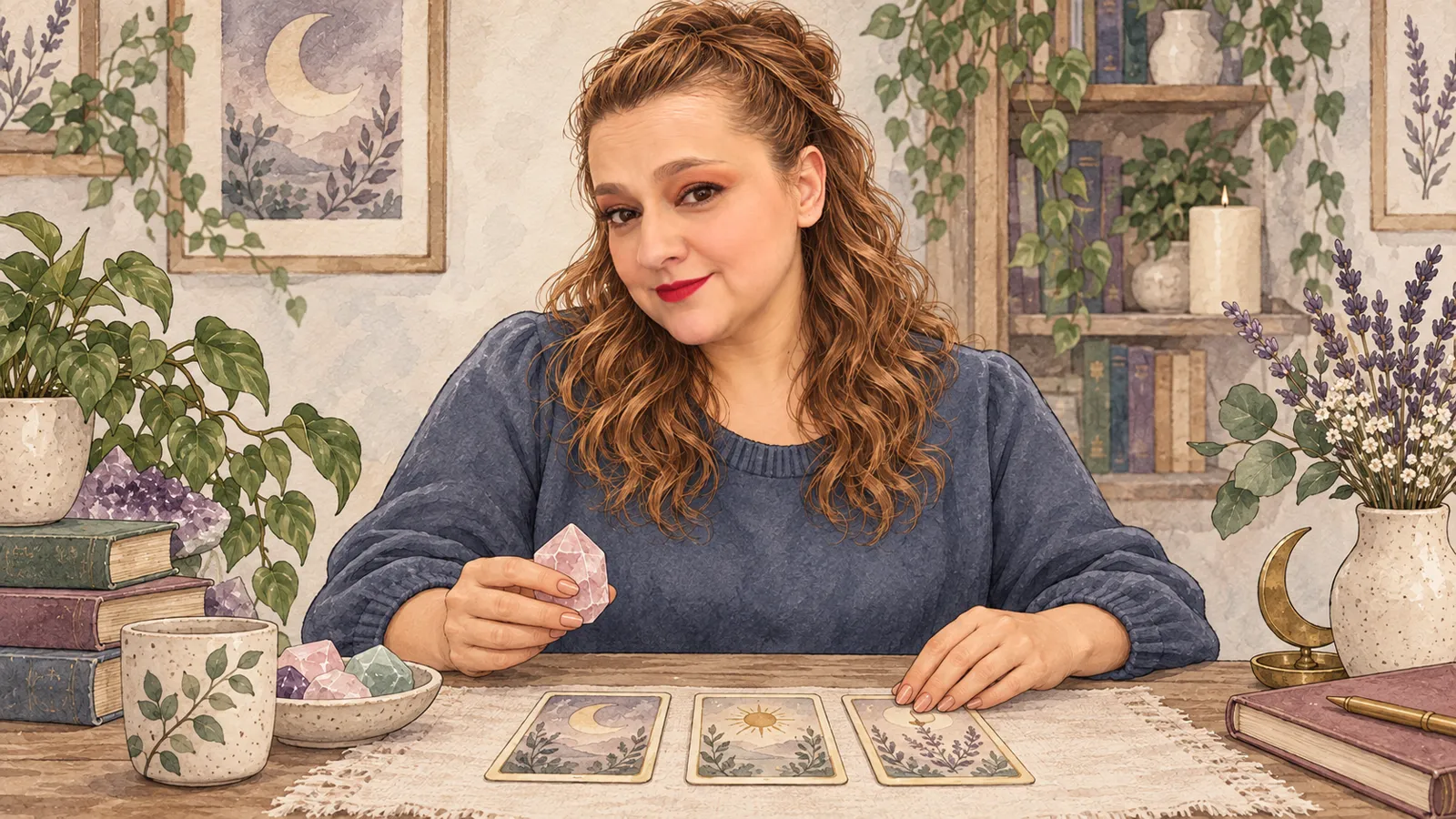 Yenny sostiene un cuarzo rosa · Hechizos y Magia, Yenny Astrid Londoño