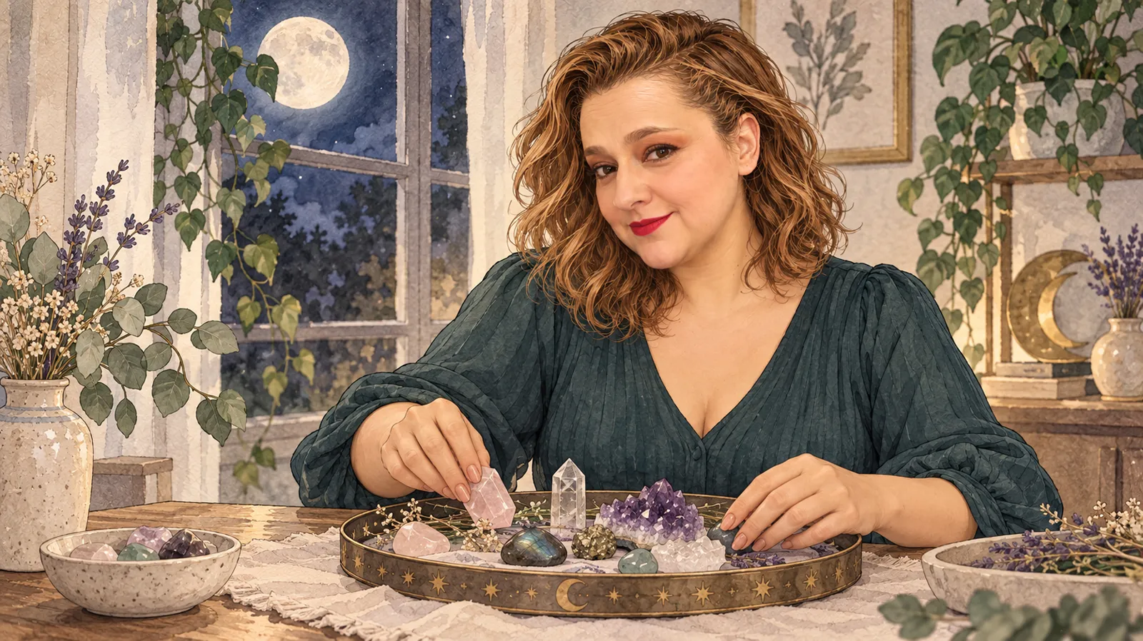 Yenny prepara sus cristales junto a la ventana · Hechizos y Magia, Yenny Astrid Londoño