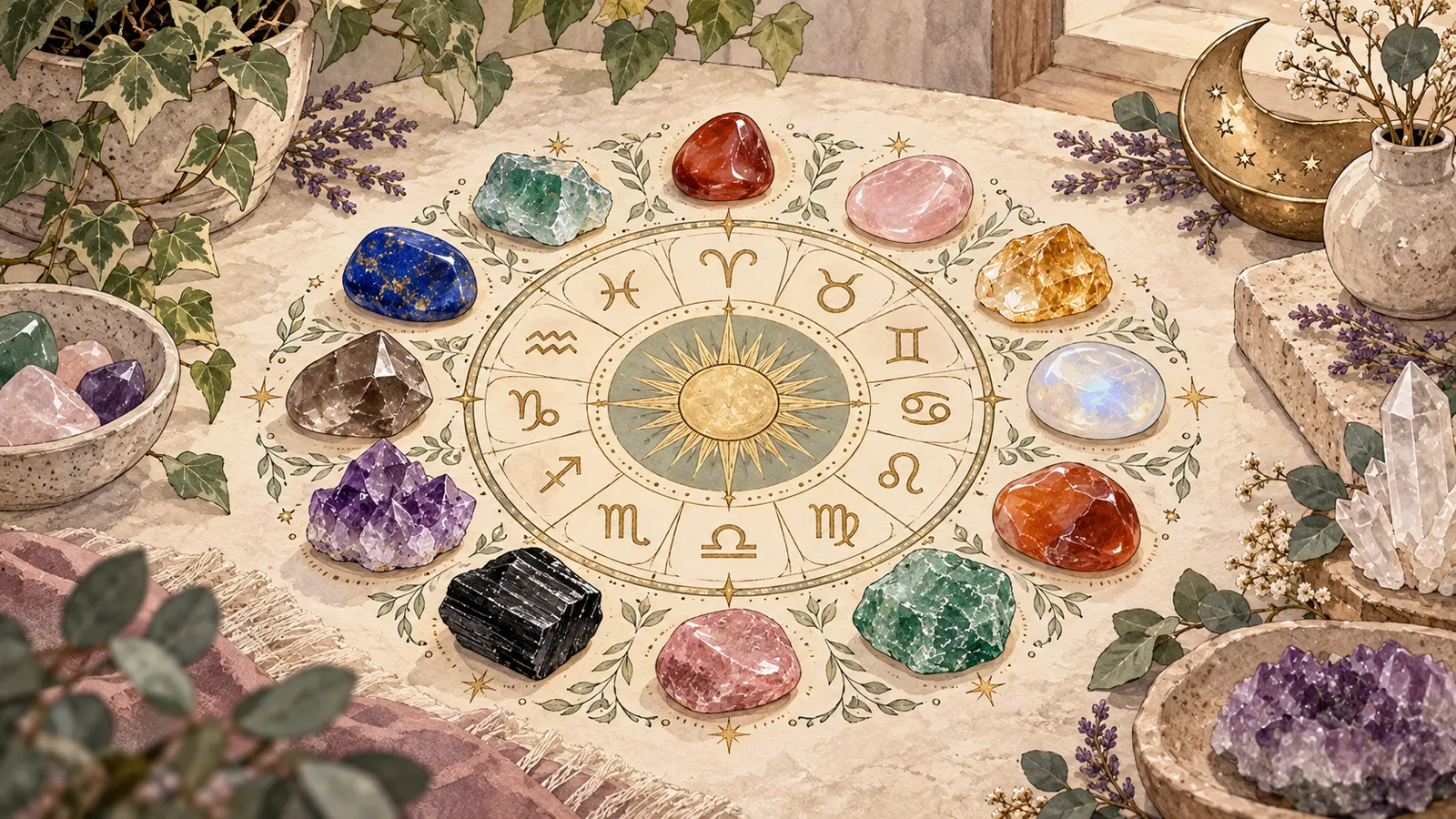 Piedras en una composición zodiacal · Hechizos y Magia, Yenny Astrid Londoño