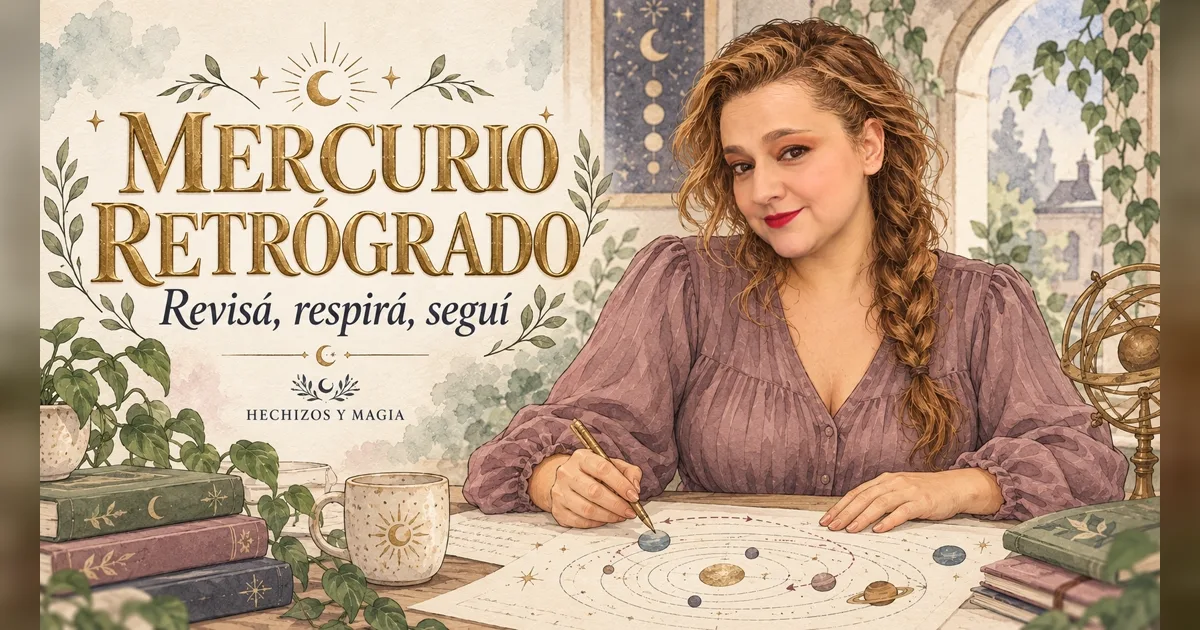 Portada de «Mercurio retrógrado: qué hacer y qué evitar sin poner tu vida en pausa» · Hechizos y Magia, Yenny Astrid Londoño