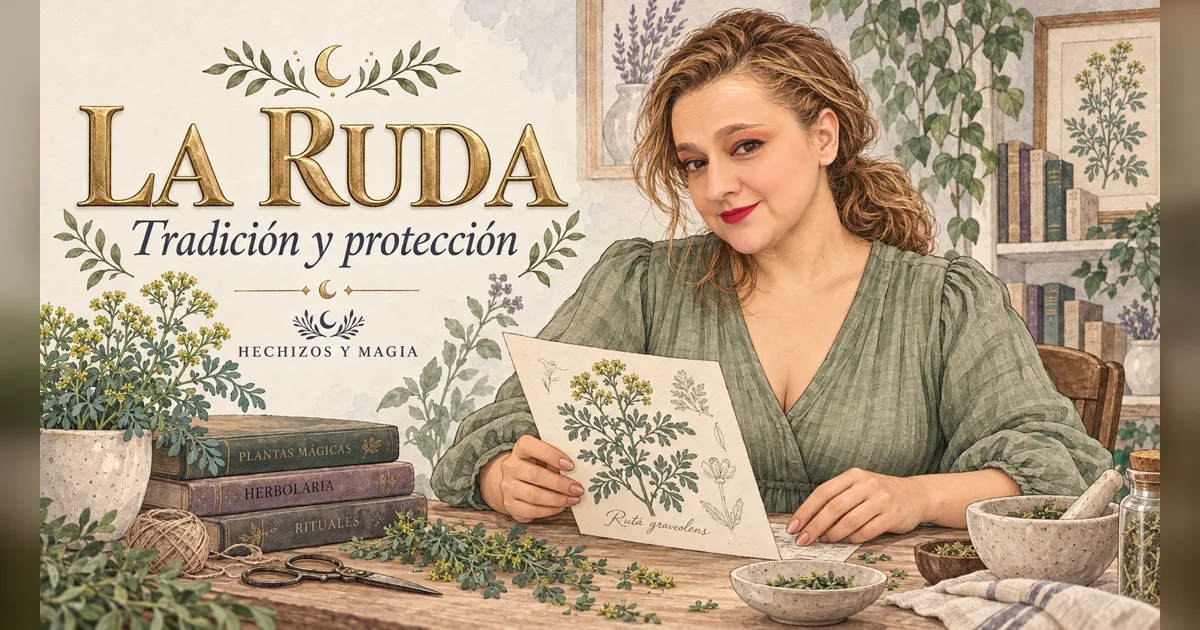 Portada de «Propiedades mágicas de la ruda: tradición, protección y cuidados» · Hechizos y Magia, Yenny Astrid Londoño