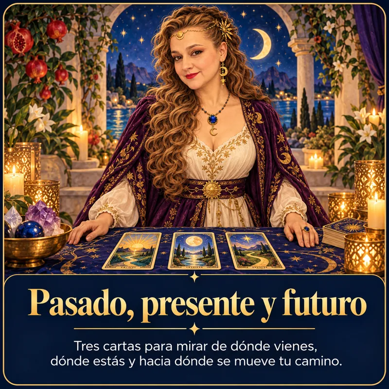 Pasado, presente y futuro: Tres cartas para ver de dónde viene tu situación, dónde está hoy y hacia dónde se mueve. · Hechizos y Magia, Yenny Astrid Londoño